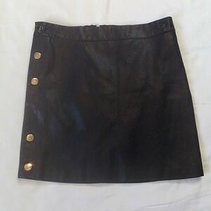Forever 21 Black Faux Leather Pencil Skirt Snap Accents Sz S